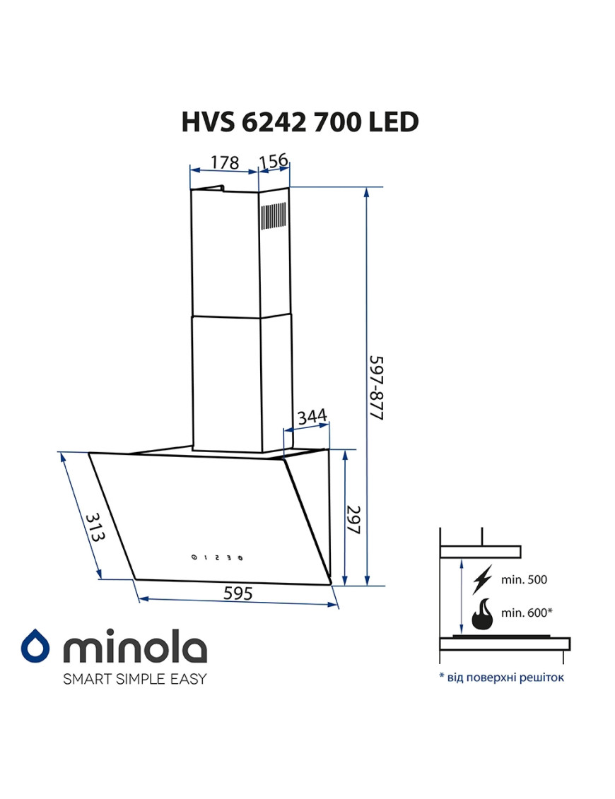 Вытяжка наклонная Minola HVS 6242 BL 700 LED