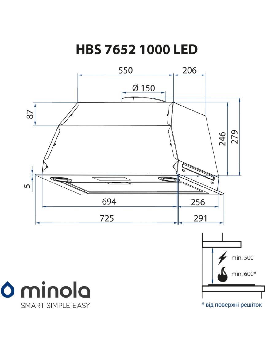 Вытяжка полновстраиваемая Minola HBS 7652 I 1000 LED Вытяжка полновстраиваемая Minola HBS 7652 I 1000 LED
