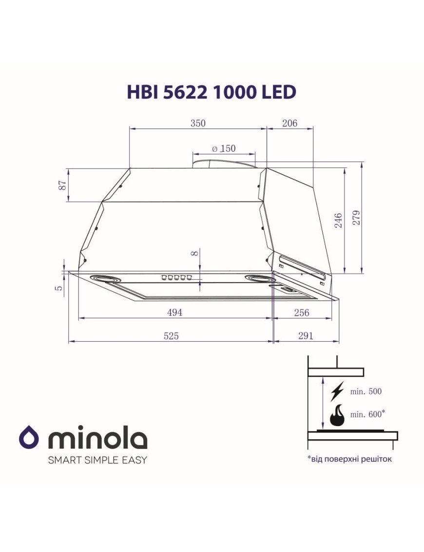 Вытяжка полновстраиваемая Minola HBI 5622 I 1000 LED Вытяжка полновстраиваемая Minola HBI 5622 I 1000 LED