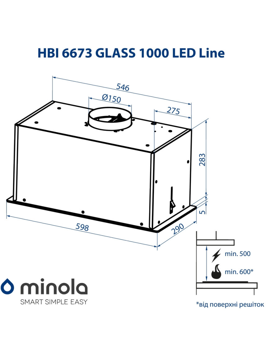 Вытяжка полновстраиваемая Minola HBI 6673 WH GLASS 1000 LED Line Вытяжка полновстраиваемая Minola HBI 6673 WH GLASS 1000 LED Line
