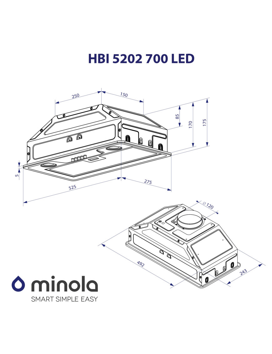 Вытяжка полновстраиваемая Minola HBI 5202 IV 700 LED Вытяжка полновстраиваемая Minola HBI 5202 IV 700 LED
