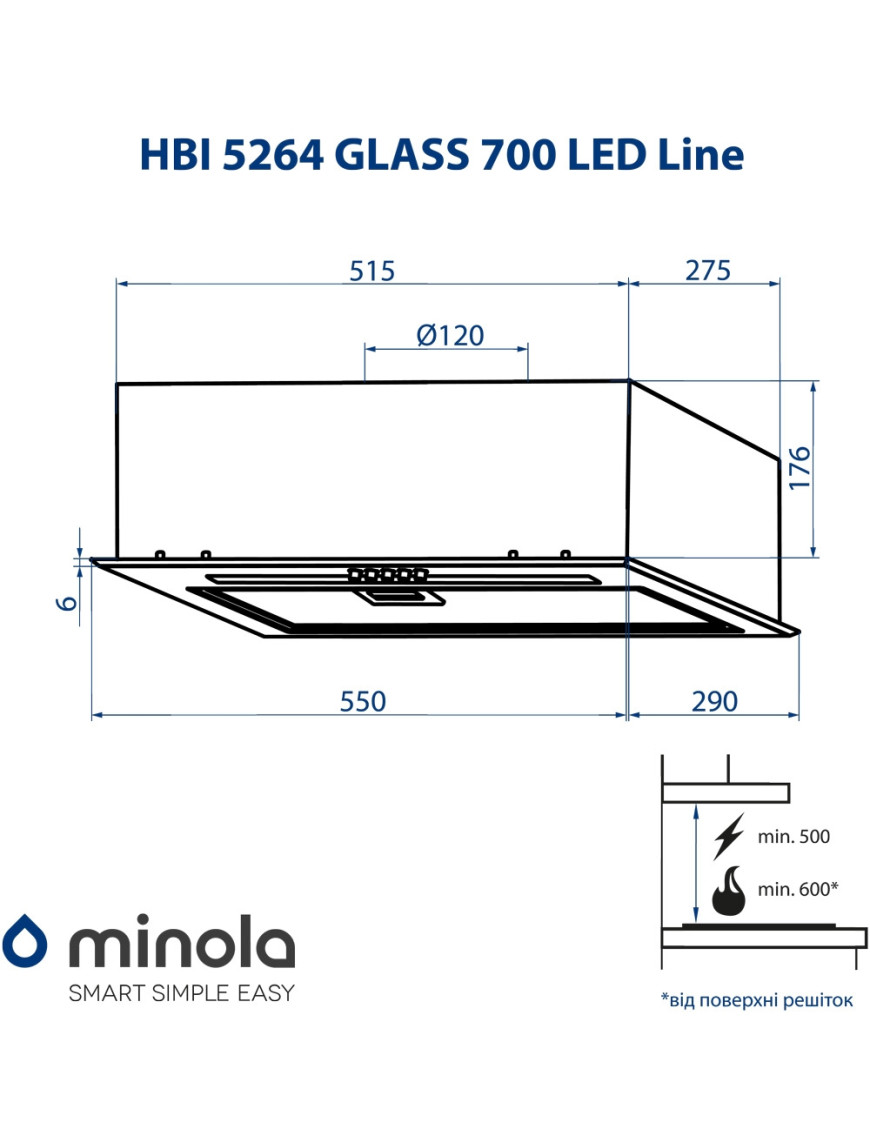 Вытяжка полновстраиваемая Minola HBI 5264 BL GLASS 700 LED Line Вытяжка полновстраиваемая Minola HBI 5264 BL GLASS 700 LED Line