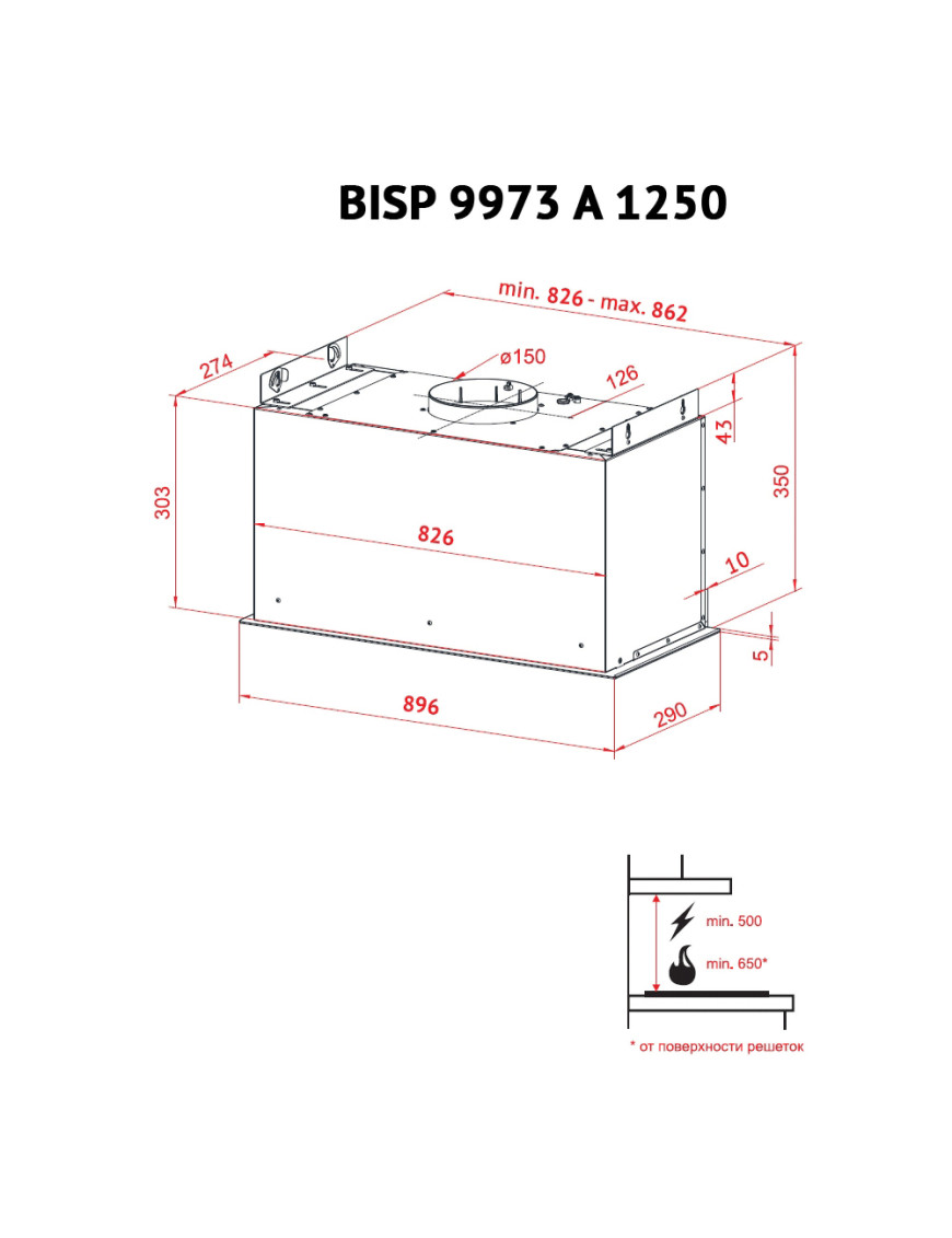 Вытяжка полновстраиваемая Perfelli BISP 9973 A 1250 W LED Strip