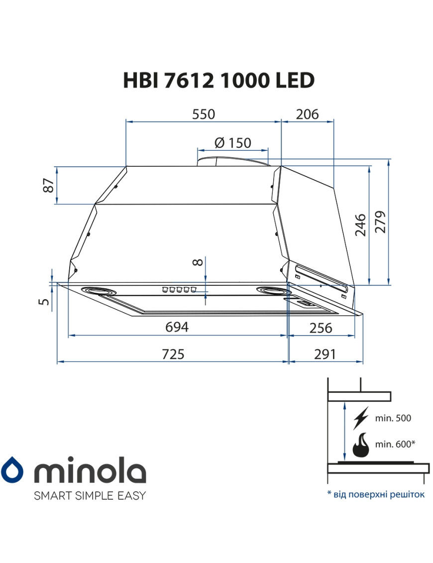 Вытяжка полновстраиваемая Minola HBI 7612 WH 1000 LED Вытяжка полновстраиваемая Minola HBI 7612 WH 1000 LED