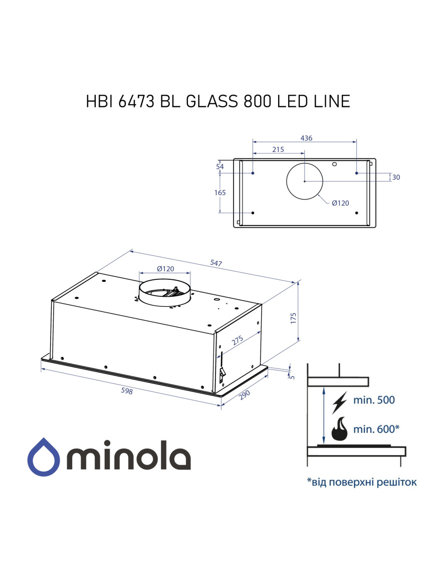Вытяжка полновстраиваемая Minola HBI 6473 BL GLASS 800 LED Line Вытяжка полновстраиваемая Minola HBI 6473 BL GLASS 800 LED Line