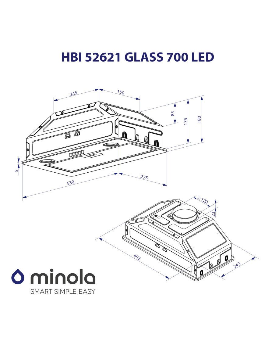 Вытяжка полновстраиваемая Minola HBI 52621 WH GLASS 700 LED Вытяжка полновстраиваемая Minola HBI 52621 WH GLASS 700 LED