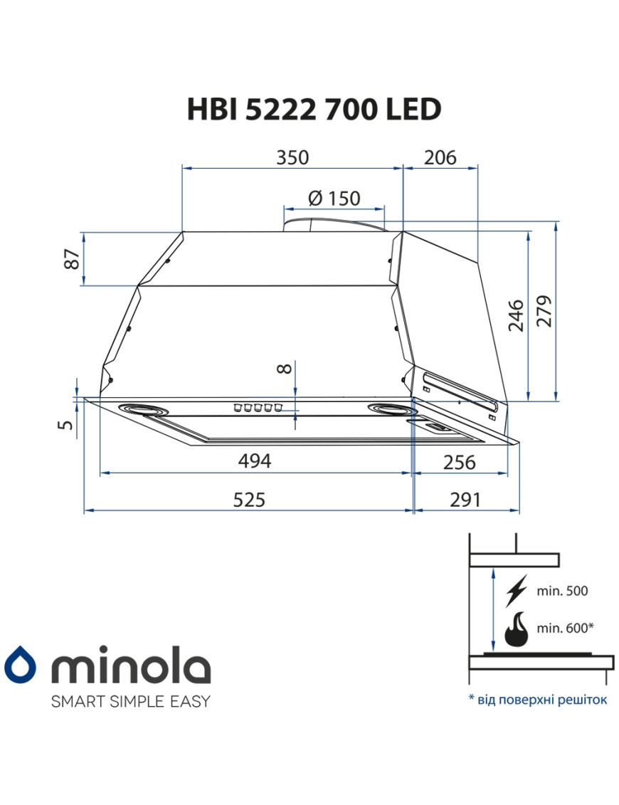 Вытяжка полновстраиваемая Minola HBI 5222 I 700 LED Вытяжка полновстраиваемая Minola HBI 5222 I 700 LED