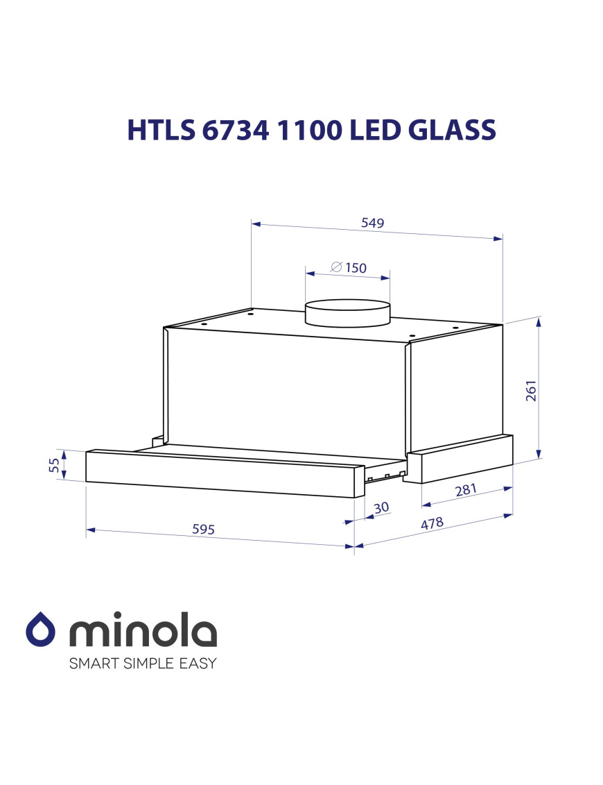 Вытяжка телескопическая Minola HTLS 6734 BL 1100 LED GLASS Вытяжка телескопическая Minola HTLS 6734 BL 1100 LED GLASS