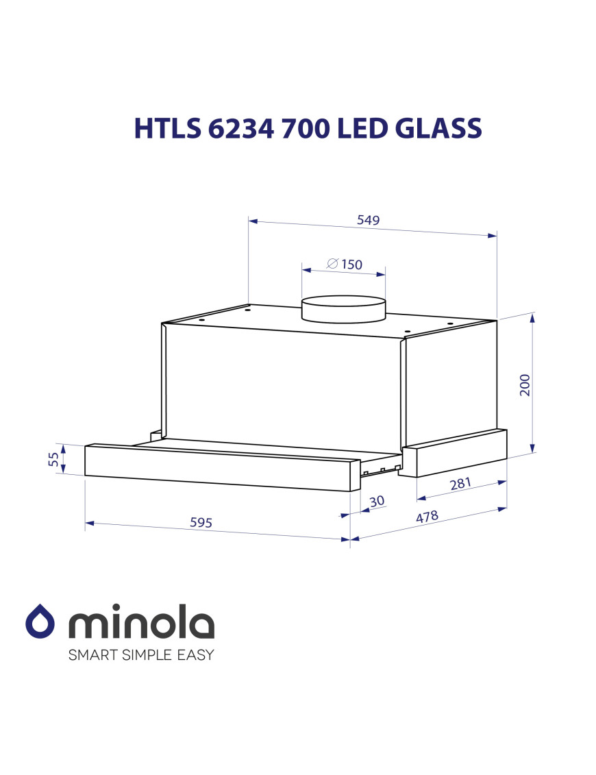 Вытяжка телескопическая Minola HTLS 6234 BL 700 LED GLASS Вытяжка телескопическая Minola HTLS 6234 BL 700 LED GLASS