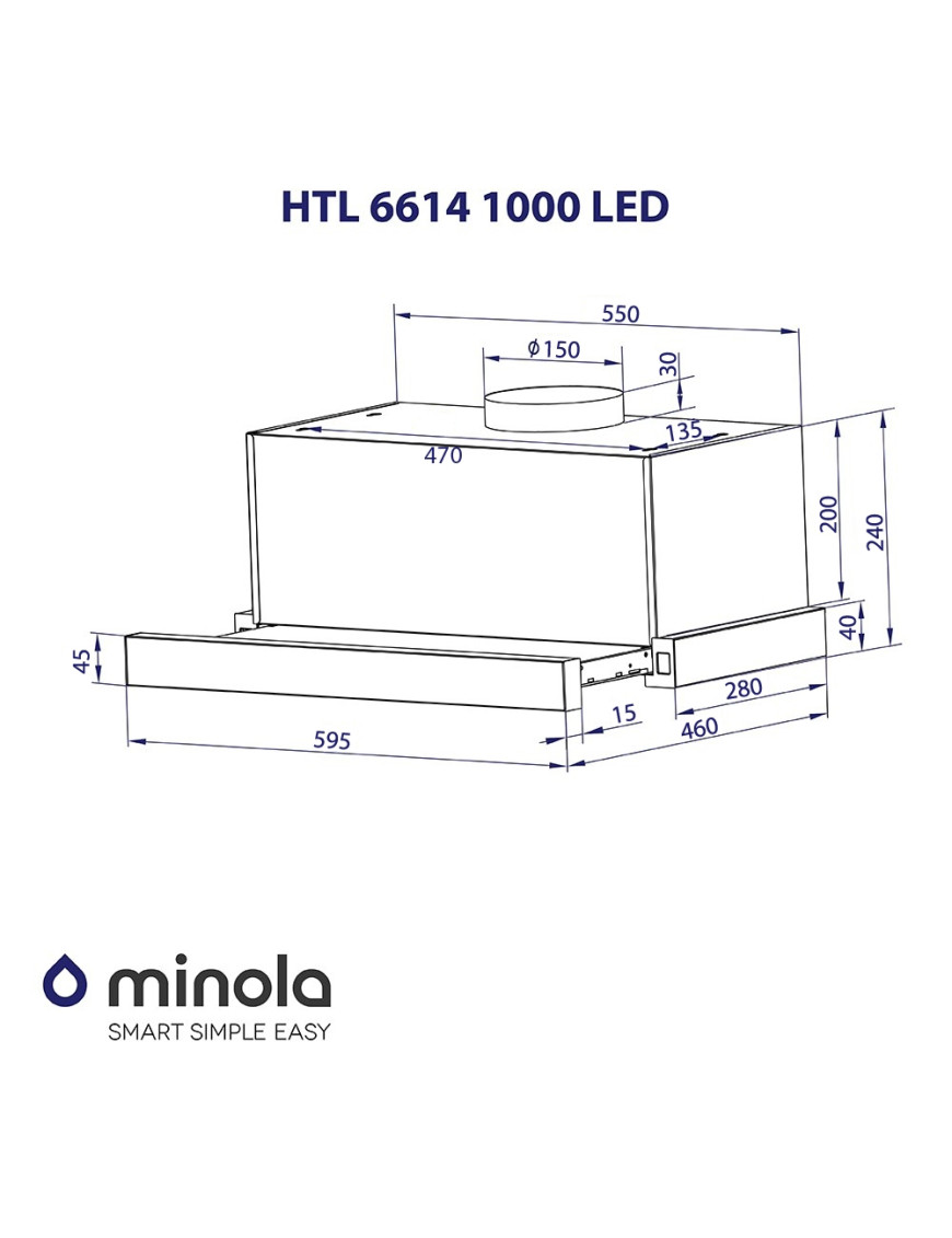 Вытяжка телескопическая Minola HTL 6614 BL 1000 LED Вытяжка телескопическая Minola HTL 6614 BL 1000 LED