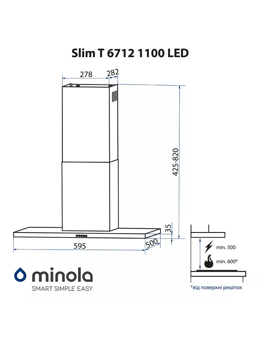 Вытяжка Т-образная Minola Slim T 6712 BL 1100 LED Вытяжка Т-образная Minola Slim T 6712 BL 1100 LED